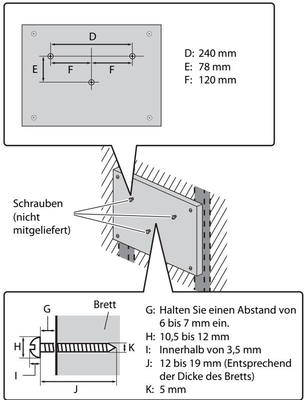 JVC NX-T10 - Bringen Sie drei Schrauben (nicht mitgeliefert) an dem Brett an, das an der Wand angebracht war. - 1