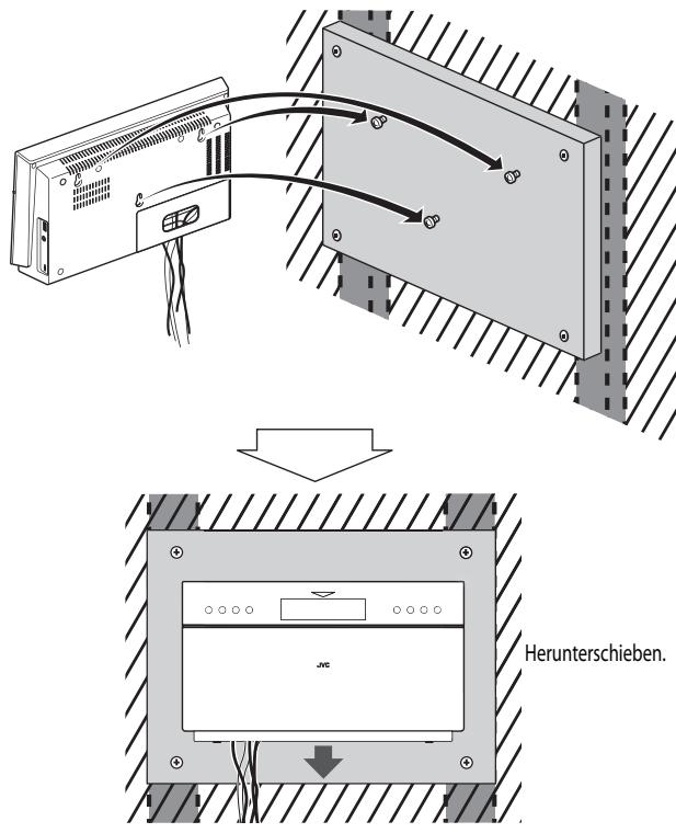 JVC NX-T10 - Bringen Sie drei Schrauben (nicht mitgeliefert) an dem Brett an, das an der Wand angebracht war. - 2