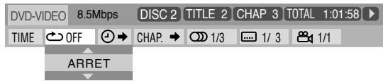 DVD-VIDEO 8.5Mbps DISC 2 TITLE 2 CHAP 3 TOTAL 1:01:58 TIME OFF CHAP. → 1/3 1/3 1/1 ARRET