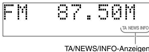 JVC EX-D1 - Betätigen Sie TA/News/Info so oft, bis die Anzeige des gewünschten Programmtypes (TA/NEWS/INFO) im Displayfenster erscheint. - 1