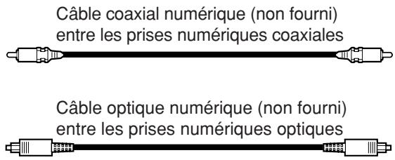 Câble coaxial numérique (non fourni) entre les prises numériques coaxiales Câble optique numérique (non fourni) entre les prises numériques optiques