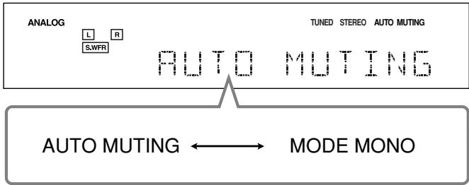 ANALOG L R S.WFR TUNED STEREO AUTO MUTING AUTO MUTING AUTO MUTING ← MODE MONO
