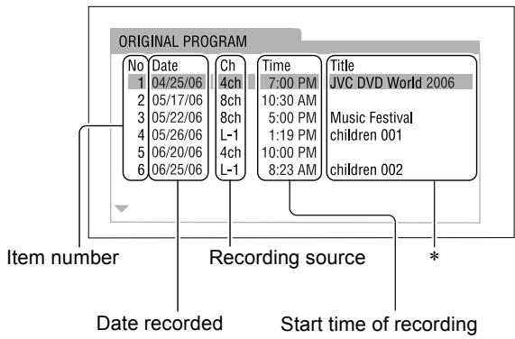 JVC TH-D60 - Using the program list/ playlist (for DVD VR) - 2