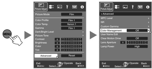 JVC DLA-X55R - Select Picture Adjust Advanced "Color Management" from the menu - 1