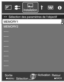 JVC DLA-X55R - Appuyez sur le bouton [LENS MEMORY] pour afficher "Sélection des paramètres de l'objet" - 3