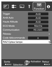 JVC DLA-X75R - Réinitialiser le temps d'utilisation de la lampe à partir de l'écran de menu - 3