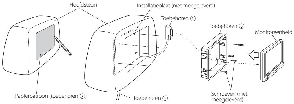 KENWOOD KOS-L702 - Alvorens de monitor op de hoofdsteun te bevestigen: - 1