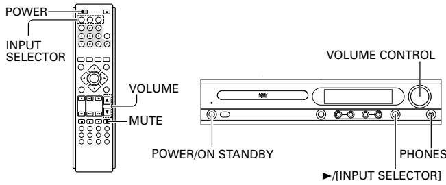 POWER INPUT SELECTOR VOLUME MUTE POWER/ON STANDBY VOLUME CONTROL PHONES ►/[INPUT SELECTOR]