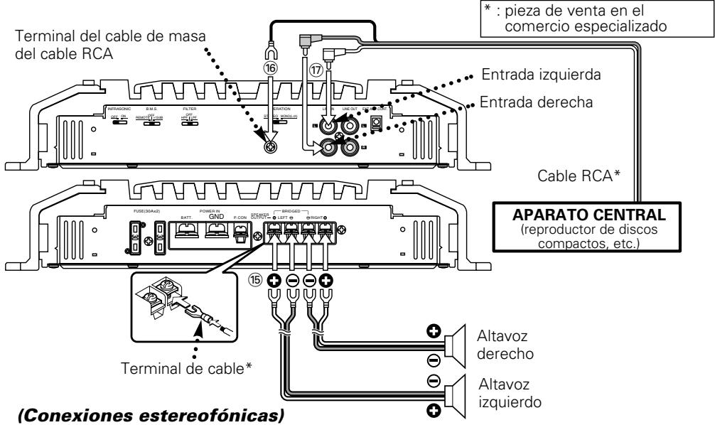 KENWOOD KAC-PS520 - Conexión de cable de RCA y cable de los altavoces - 1
