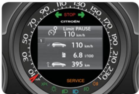 STOP CITROEN Limit PAUSE 110 km/h 1 110 km/h 6.8 L/100 395 km SERVICE