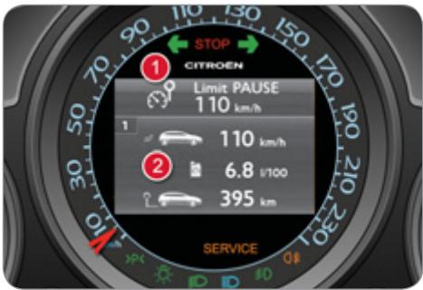 STOP CITROEN Limit PAUSE 110 km/h 1 6.8 k/100 395 km SERVICE