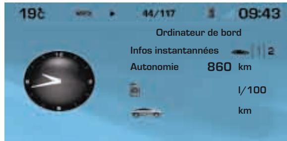 19€ 44/117 09:43 Ordinateur de bord Infos instantannées Autonomie 860 km l/100 km