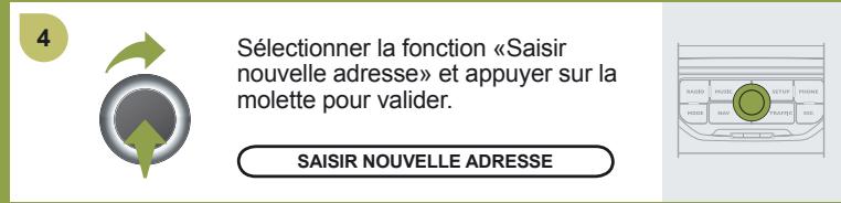 Sélectionner la fonction «Saisir nouvelle adresse» et appuyer sur la molette pour valider. SAISIR NOUVELLE ADRESSE