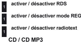 1 activer / désactiver RDS 1 activer / désactiver mode REG 1 activer / désactiver radiotext CD / CD MP3