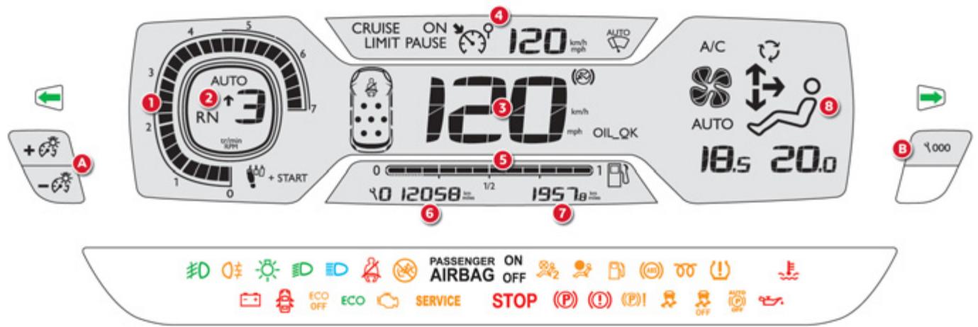 CRUISE ON LIMIT PAUSE 120 km/h mph AUTO AUTO 120 km/h mph OIL_QK A/C AUTO 18.5 20.0 + + - + A 3 1 2 3 0 + START 6 7 0 12058 km 1/2 19578 km PASSENGER ON AIRBAG OFF ECO OFF ECO SERVICE STOP (P) (D) (P)! OFF OFF ¥1000