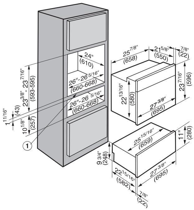 MIELE ESW 4700 - Dimensions pour l'installation du chauffe-plat et du four ESW 47x0 - 1