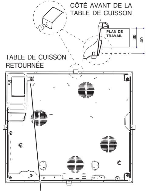 CÔTÉ AVANT DE LA TABLE DE CUISSON PLAN DE TRAVAIL 30 40 TABLE DE CUISSON RETOURNÉE