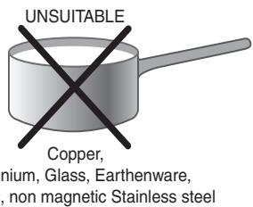 UNSUITABLE Copper, nium, Glass, Earthenware, , non magnetic Stainless steel