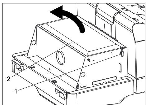 Technical diagram of a mechanical device with labeled parts and directional arrow indicating rotation or movement