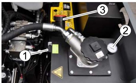 KARCHER KM 130 300 R D - Oliepeil hydraulisch systeem controle- ren en hydraulische olie bijvullen Waarschuwing - 1