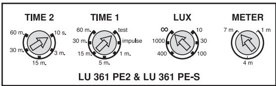 THEBEN LU361PE - Controlli LUX (intensità luminosa), METER (ampiezza zona) e TIME (temporizzazione) - 1