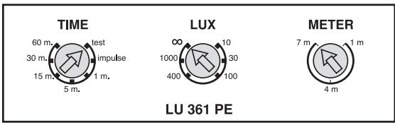 THEBEN LU361PE - Controlli LUX (intensità luminosa), METER (ampiezza zona) e TIME (temporizzazione) - 2