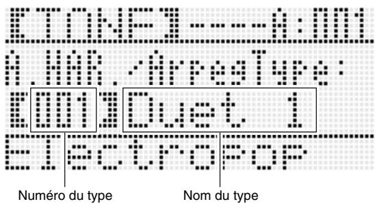 CALOR WK-7600 - Maintenez le bouton R-18 (AUTO HARMONIZE/ ARPEGGIATOR) enforcé jusqu'à ce que l'écran de sélection de type suivant apparaisse sur l'afficheur. - 2