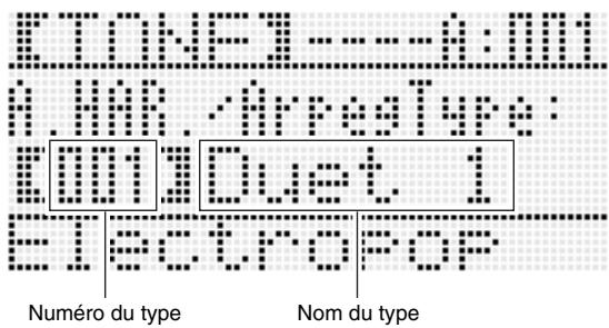 CALOR WK-7600 - Maintenez le bouton R-18 (AUTO HARMONIZE/ ARPEGGIATOR) enforcé jusqu'à ce que l'écran de sélection de type suivant apparaisse sur l'afficheur. - 2