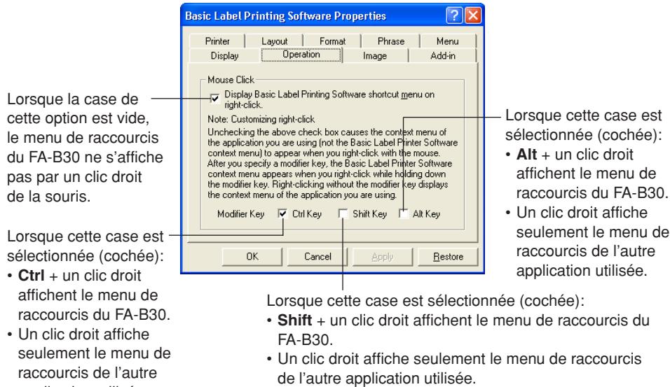 CASIO FA-B30 - Pour spécifier le mode de fonctionnement du menu de raccourcis - 2