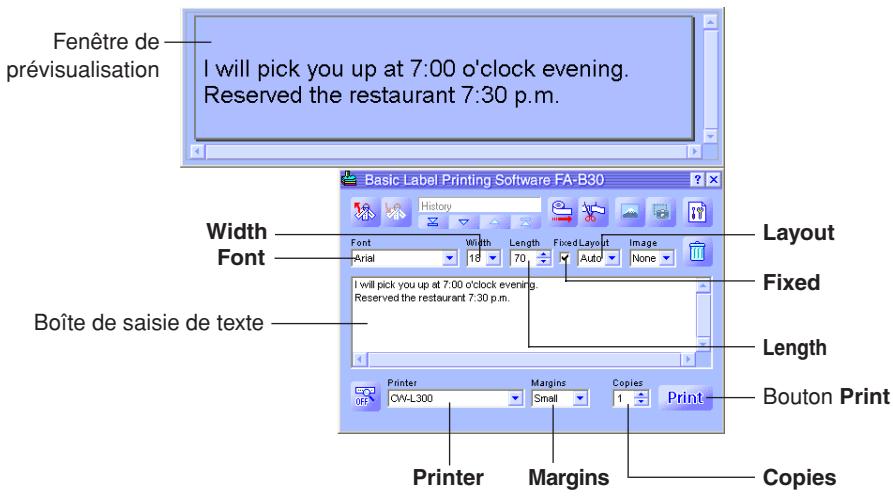 CASIO FA-B30 - Réglez les paramètres Font, Width, Length et Layout. - 1
