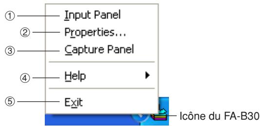 CASIO FA-B30 - ■ Menu de raccourcis s'affichant par un cli croit sur l'icone du FA-B30 - 1