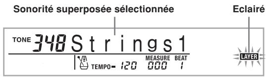 Sonorité superposée sélectionnée TONE 348 S t r i n g s 1 TEMP0- 120 000 1 Eclairé LAYER