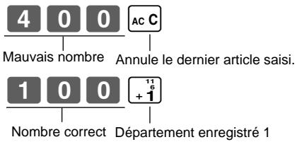4 0 0 AC C Mauvais nombre Annule le dernier article saisi. 1 0 0 +1 Nombre correct Département enregistré 1