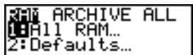 TEXAS INSTRUMENTS TI-84 PLUS - Afficher le menu RAM ARCHIVE ALL - 1