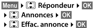 Menu ▶ Répondeur ▶ OK ▶ Annonces ▶ OK ▶ Effac. annonce ▶ OK