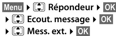 Menu ▶ Répondeur ▶ OK ▶ Ecoute. message ▶ OK ▶ Mess. ext. ▶ OK