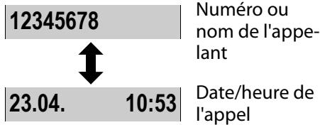 12345678 Numéro ou nom de l'appe- lant 23.04. 10:53 Date/heure de l'appel