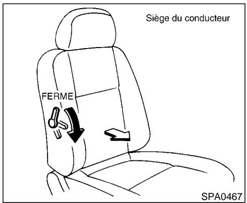 NISSAN MAXIMA 2002 - Réglage du siège (siège du conducteur) - 1