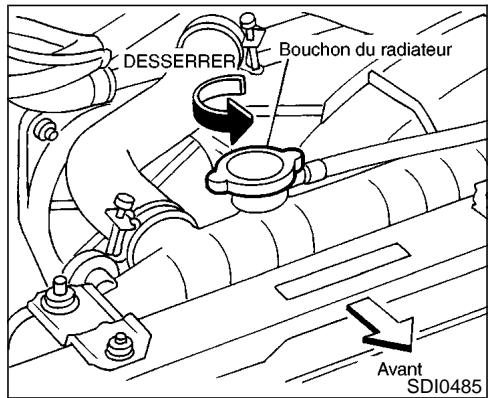 NISSAN PATHFINDER 2002 - VÉRIFICATION DU NIVEAU DU LIQUIDE DE REFROIDISSEMENT DU MOTEUR - 1