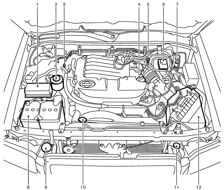 NISSAN PATHFINDER 2004 - POINTS DE VÉRIFICATION DANS LE COMPARTIMENT-MOTEUR - 1