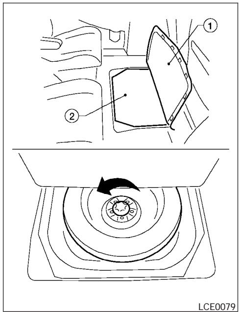 NISSAN QUEST 2004 - Retrait de la roue de secours et des outils du coffre - 1