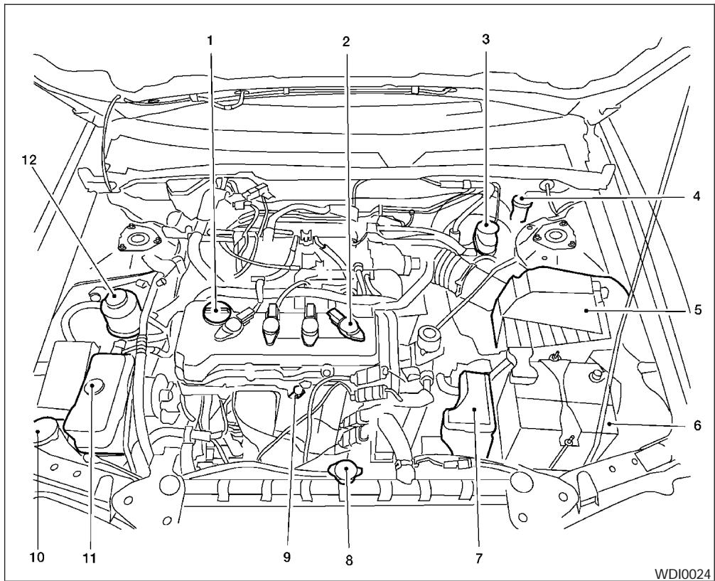 NISSAN SENTRA 2004 - EMPLACEMENTS DU COMPARTIMENT MOTEUR - 1