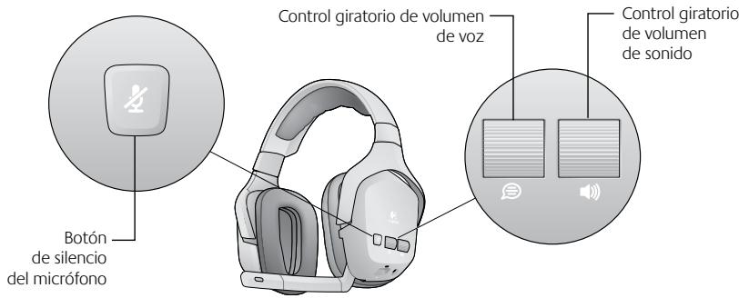 LOGITECH F540 - Uso de los controlles giratorios de volumen y el botón de silencio del micrófono - 1