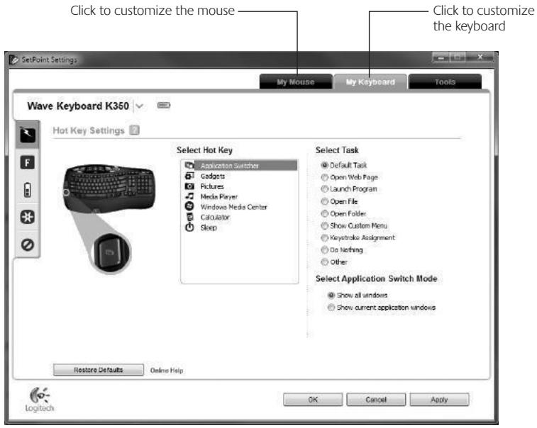 LOGITECH MK550 - Customizing the keyboard and mouse - 1