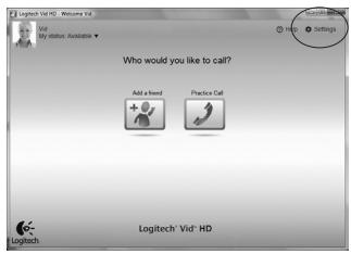 LOGITECH HD WEBCAM C270 - Accessing account settings and starting applications - 1