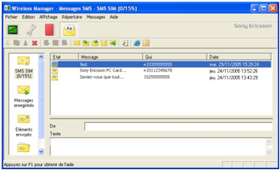 SONY ERICSSON GC89 EDGE-WIRELESS LAN PC CARD - Pour naviguer dans l'affichage messages SMS - 2