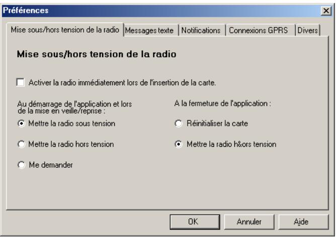 SONY ERICSSON GPRS-WIRELESS LAN PC CARD GC79 - Préférences gsm/gprs de wireless manager - 1