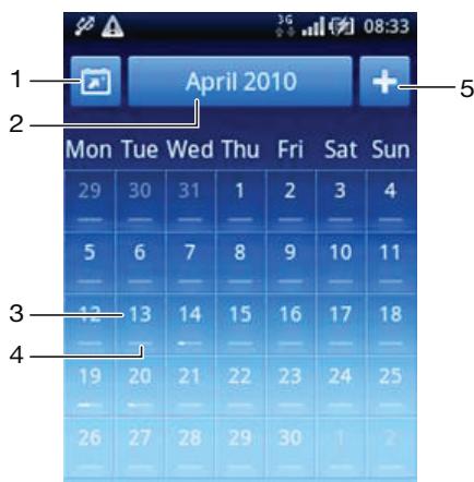 SONY ERICSSON XPERIA X10 MINI PRO - Vue mensuelle du calendrier - 1