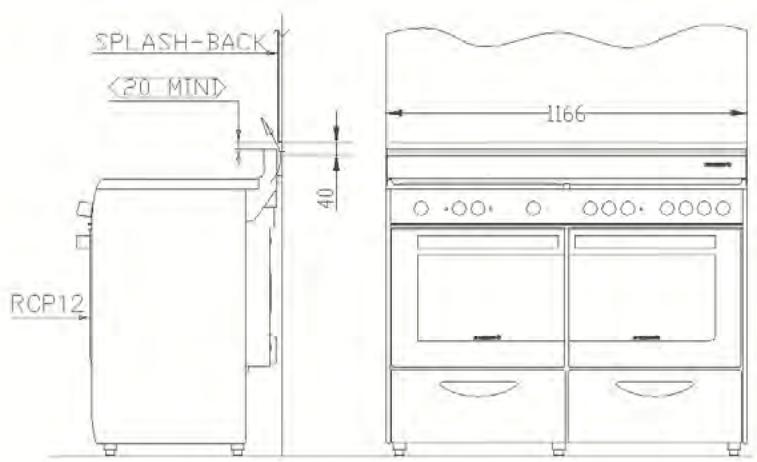 ROSIERES RCP12PN 15J,  RCP12PN 15J,  RCP12PN BOCUSE - INSTALLATION CONDITIONS WITH SPLASH-BACK OPTION - 1