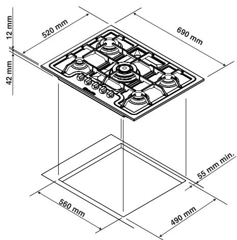 SCHOLTES PP 73 G AT - Hobs installation (mod. PP...TF...): - 1